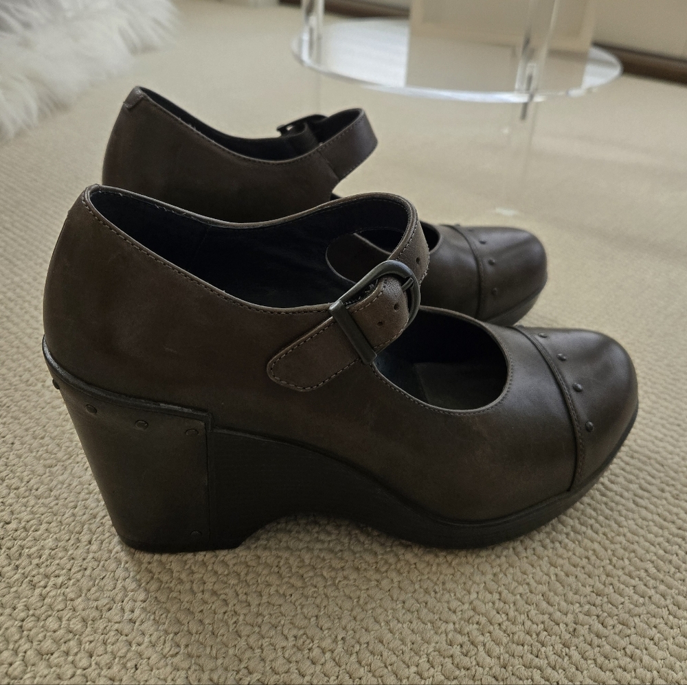 Dansko Fanny Leather Mary Jane Wedge Heels in Dark Brown - Classic Women's Shoes